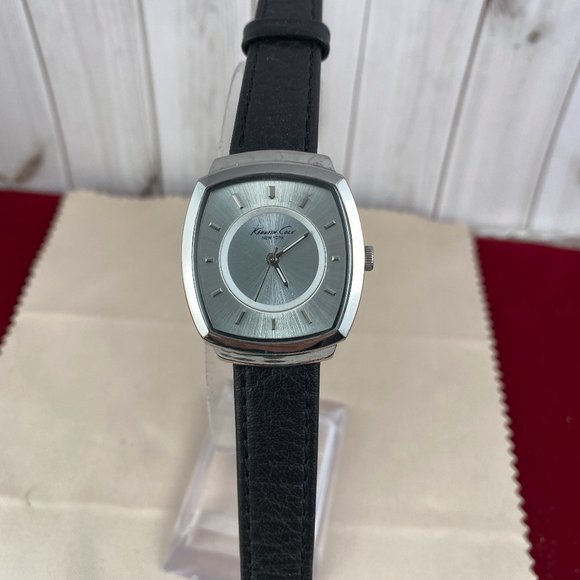 Kenneth Cole Silver Tone Black Leather Band - Picture 3 of 7